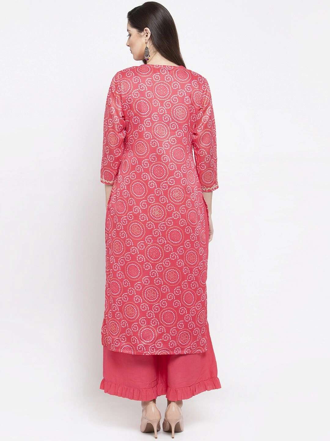 Bhama Couture Women Pink Printed Kurti with Palazzos-L-2