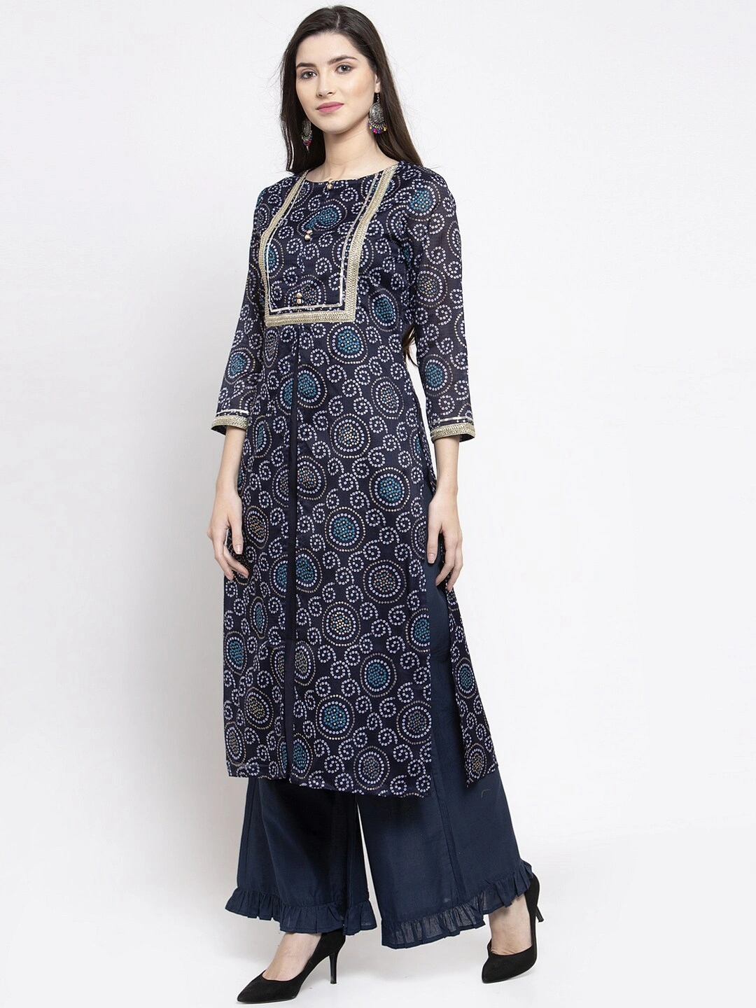 Bhama Couture Women Blue Printed Kurti with Palazzos-L-1