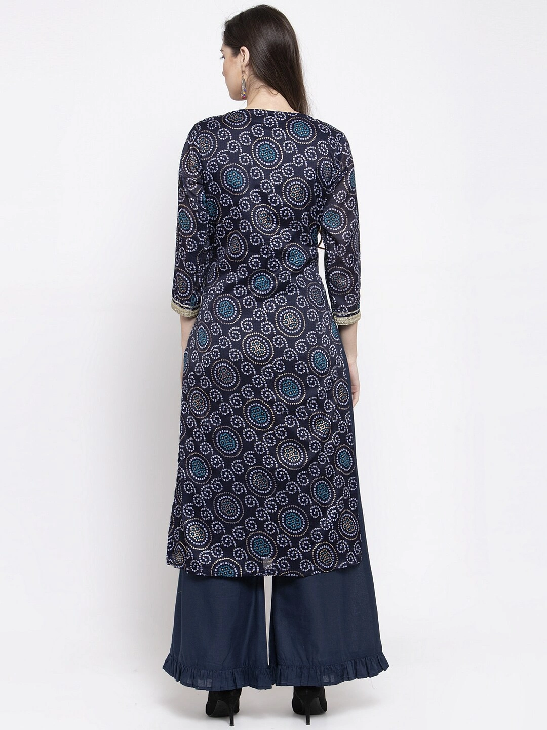 Bhama Couture Women Blue Printed Kurti with Palazzos-L-2