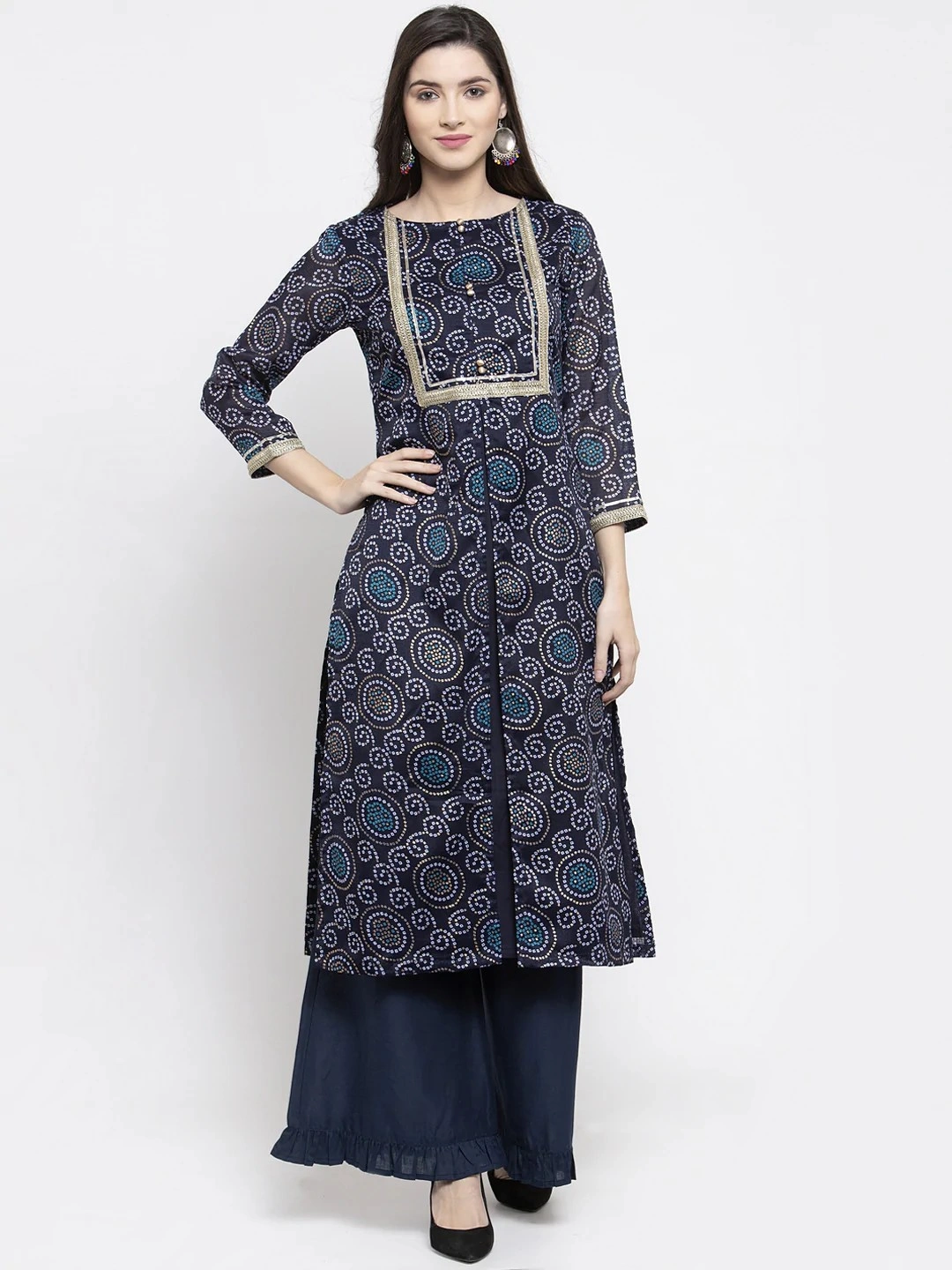 Bhama Couture Women Blue Printed Kurti with Palazzos-KS016_M