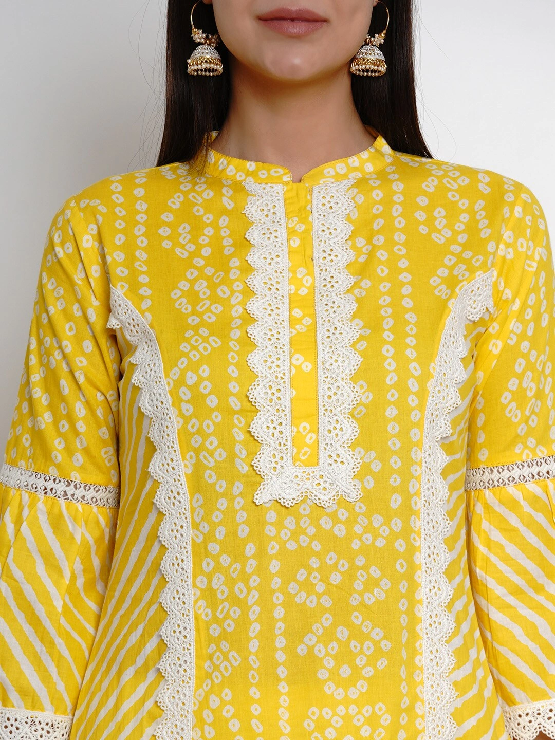 Bhama Couture Women Yellow &amp; White Printed Kurta with Palazzos-L-4