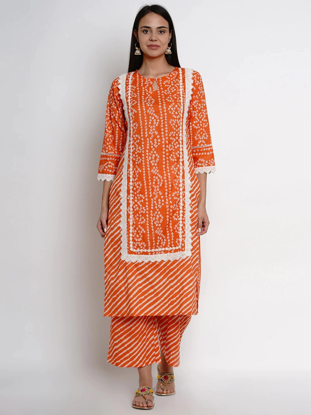 Bhama Couture Women Orange &amp; White Printed Kurta with Palazzos-KS029_L