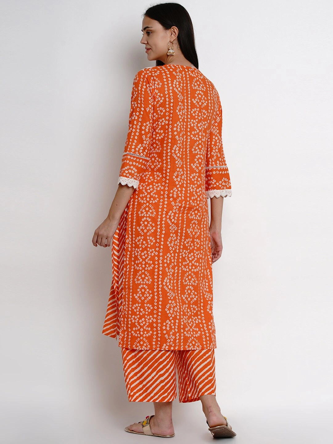 Bhama Couture Women Orange &amp; White Printed Kurta with Palazzos-L-3