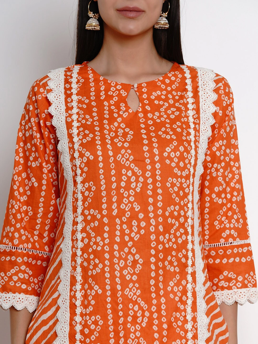 Bhama Couture Women Orange &amp; White Printed Kurta with Palazzos-L-4