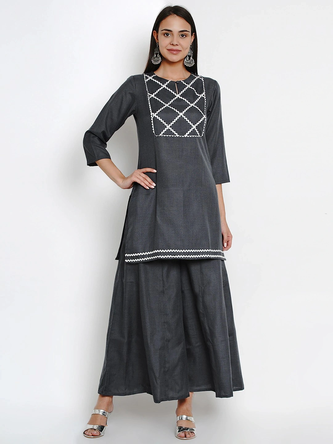 Bhama Couture Women Grey Solid Kurta with Palazzos-SRPBHKS001_L