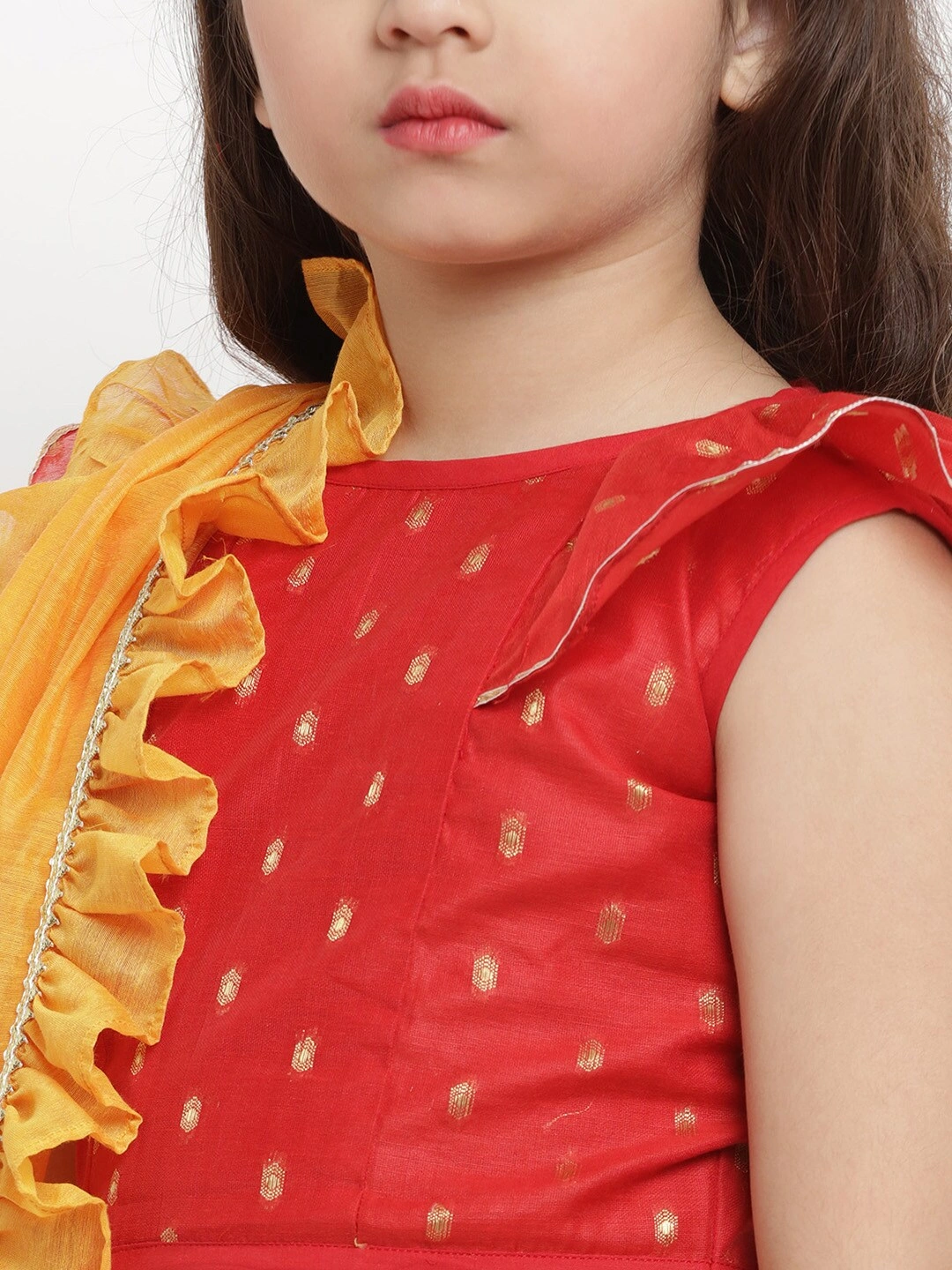 Bitiya by Bhama Yellow &amp; Red Pure Cotton Solid Chanderi Saree-4-5Y-4