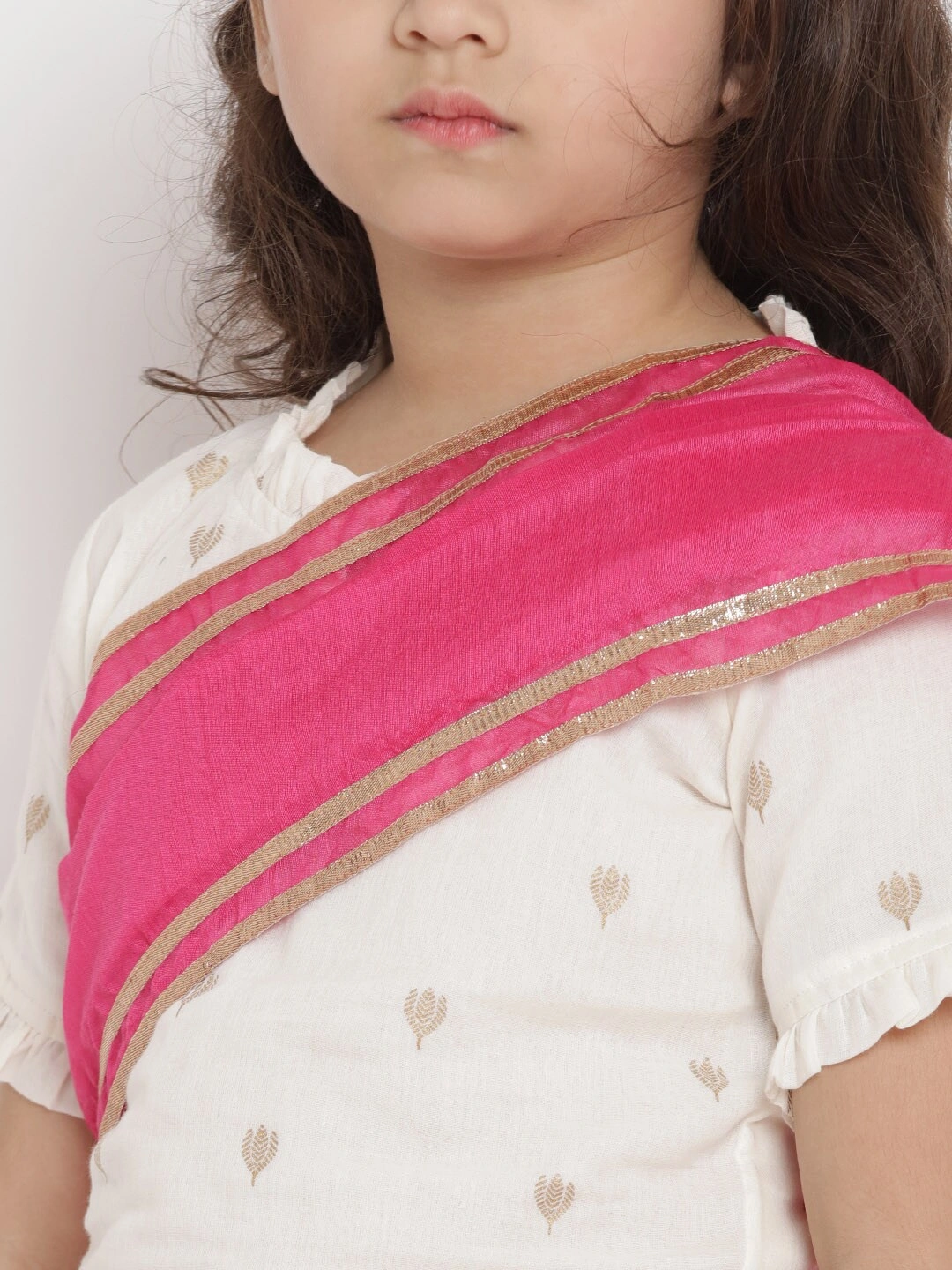 Bitiya by Bhama Girls Fuchsia Solid Chanderi Silk Embellished Saree With White Blouse-3-4Y-4