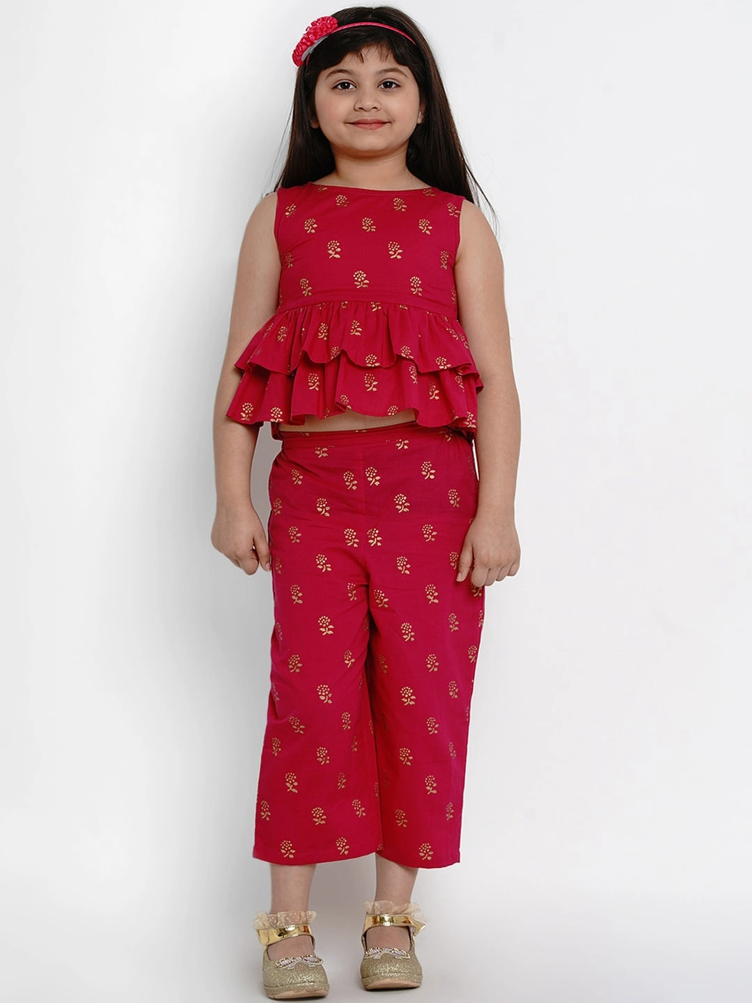 Bitiya by Bhama Girls Red Printed Top with Palazzos-BBB078_3-4Y