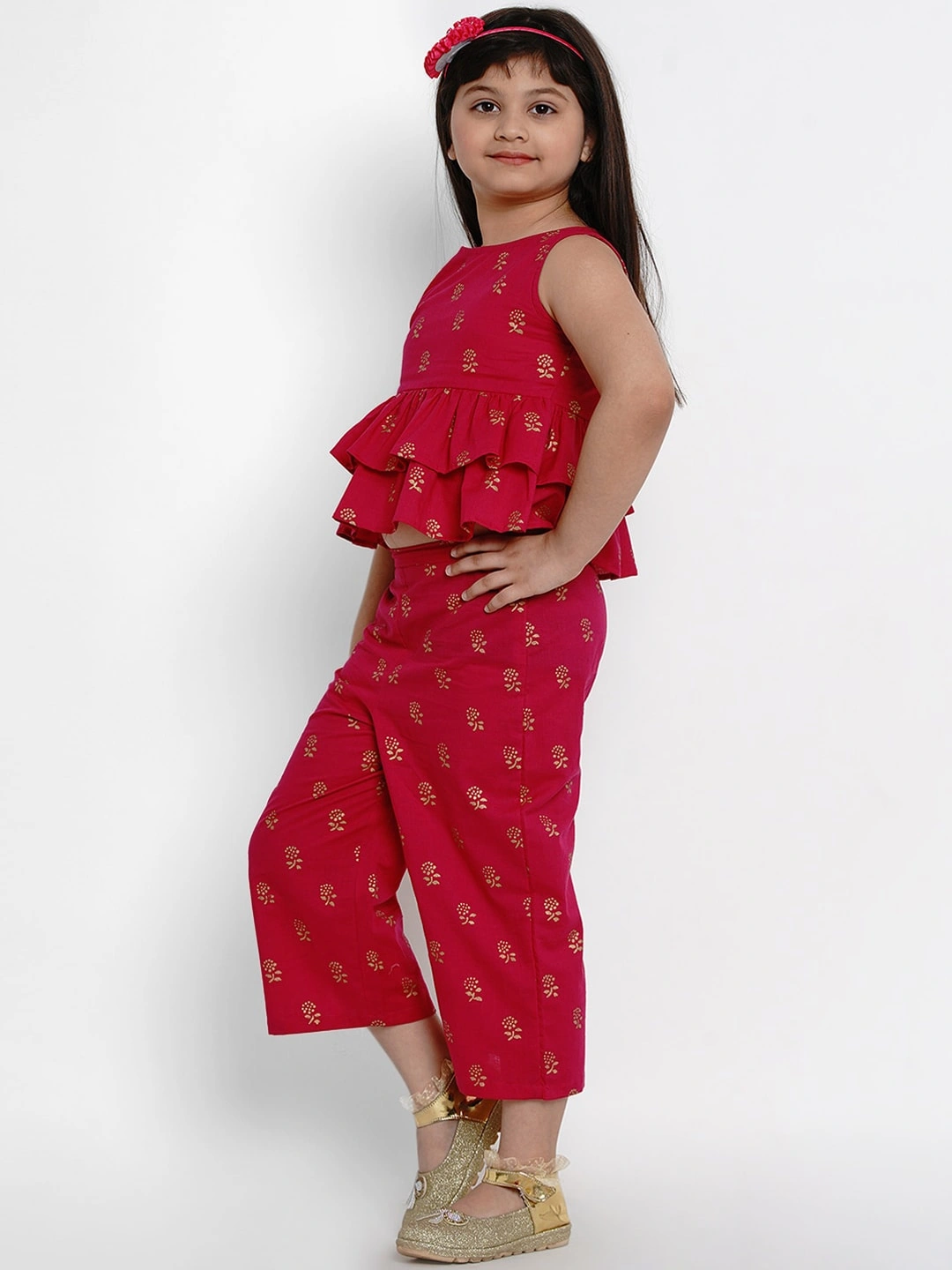 Bitiya by Bhama Girls Red Printed Top with Palazzos-3-4Y-1