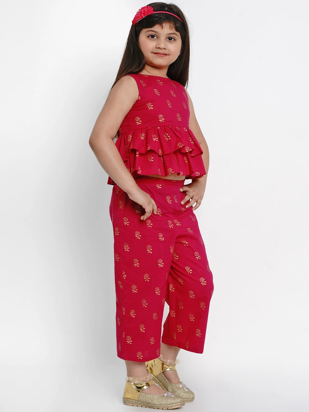 Bitiya by Bhama Girls Red Printed Top with Palazzos-3-4Y-2