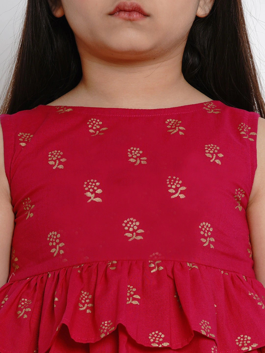 Bitiya by Bhama Girls Red Printed Top with Palazzos-3-4Y-4