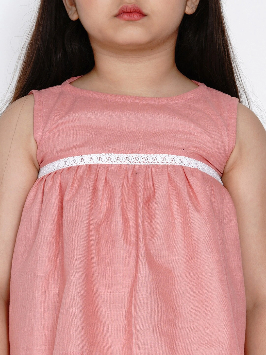 Bitiya by Bhama Girls Peach-Coloured &amp; White Solid Top with Palazzos-3-4Y-4