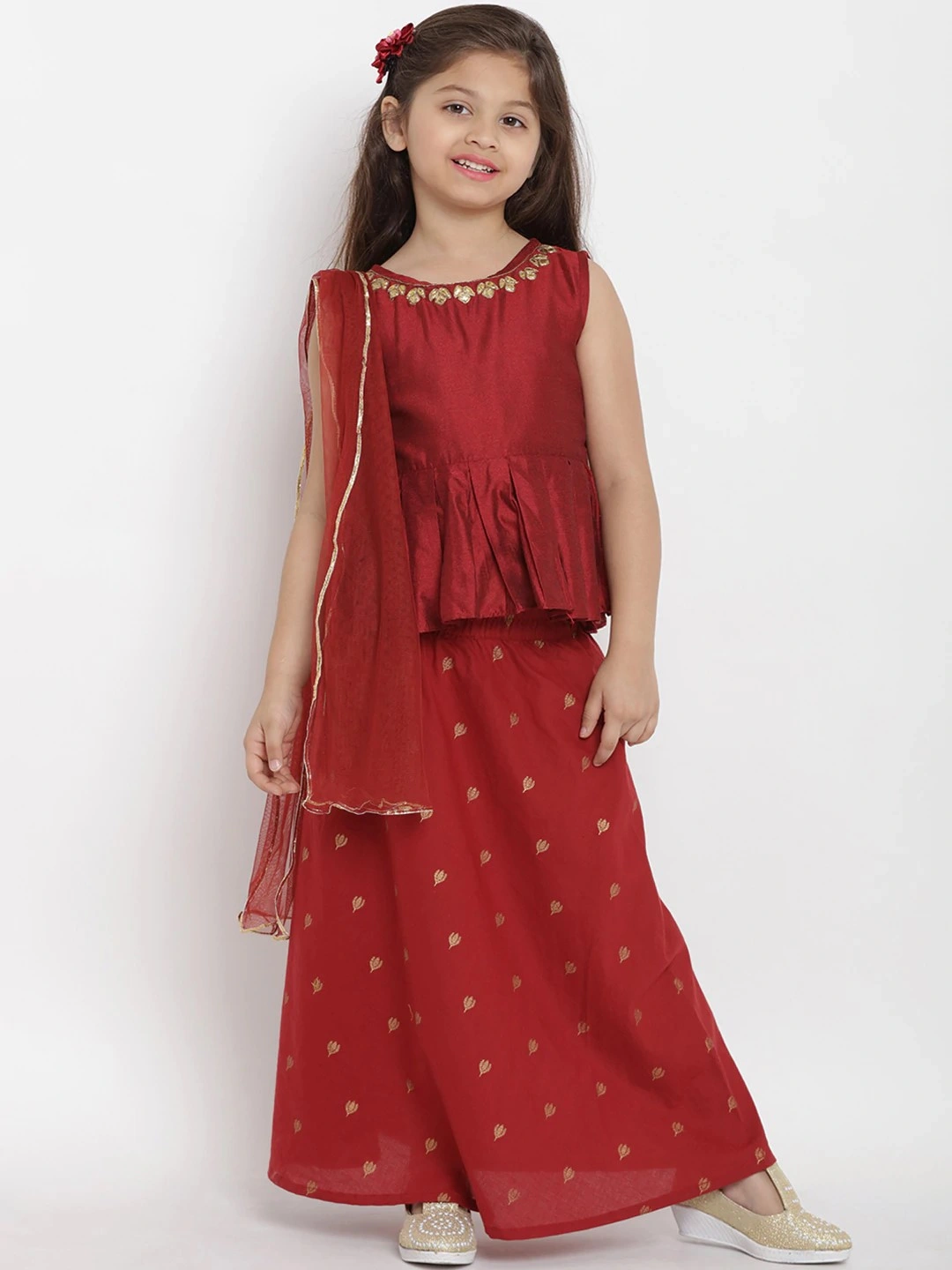 Bitiya by Bhama Girls Maroon Solid Top with Skirt-BBT130_3-4Y