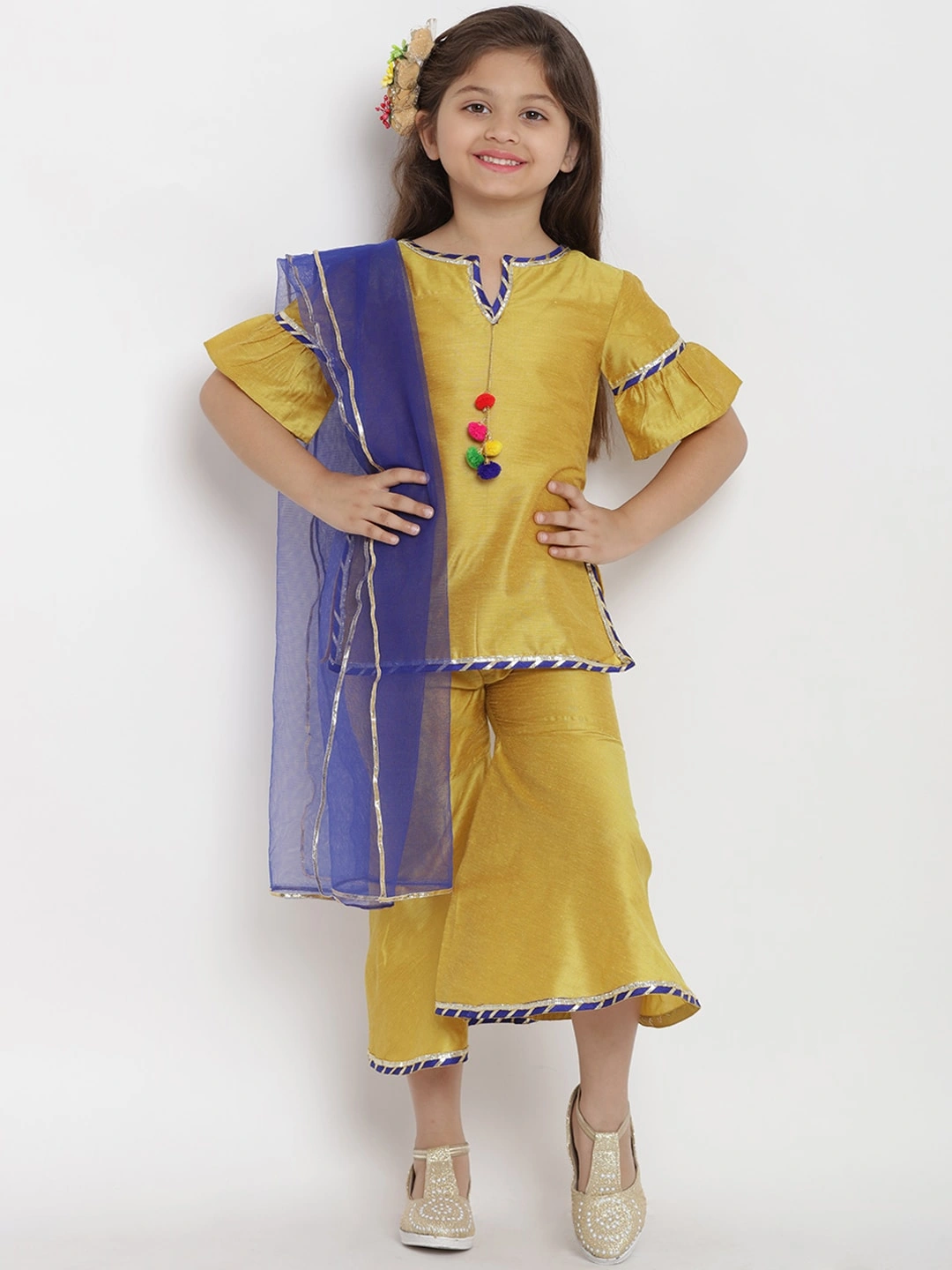 Bitiya by Bhama Girls Mustard Embellished Top with Palazzos-BBT132_3-4Y