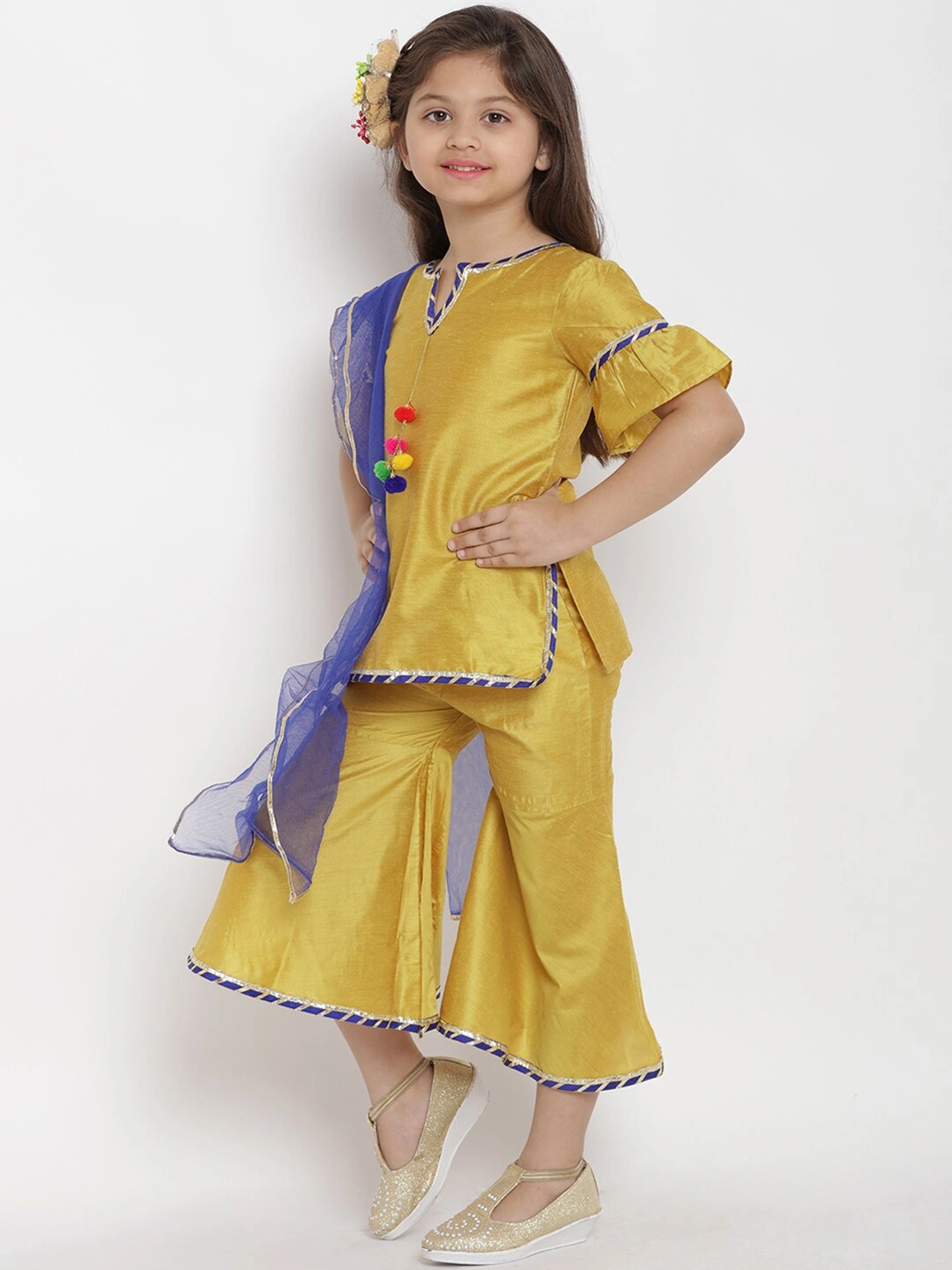 Bitiya by Bhama Girls Mustard Embellished Top with Palazzos-3-4Y-1