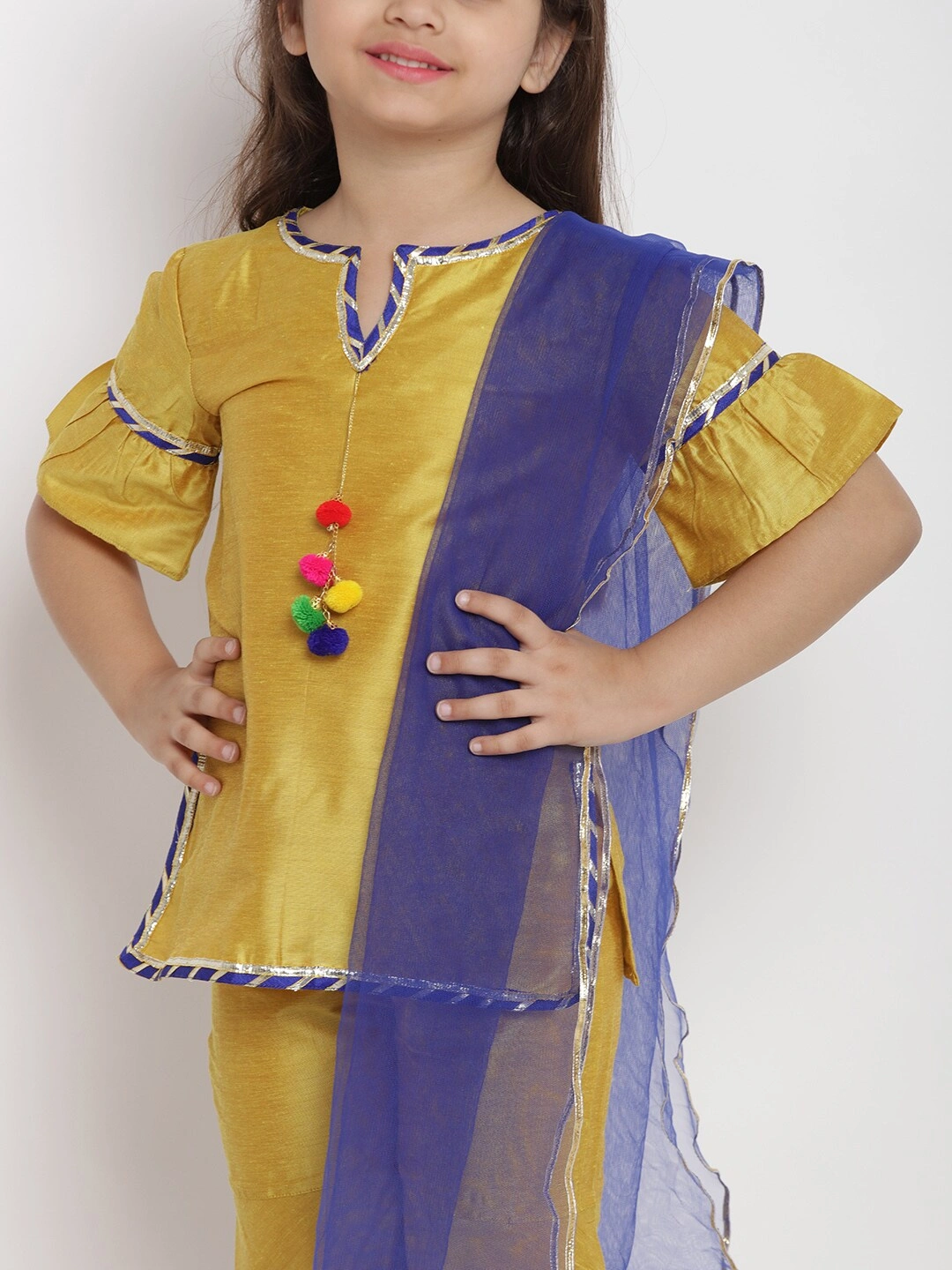 Bitiya by Bhama Girls Mustard Embellished Top with Palazzos-3-4Y-4