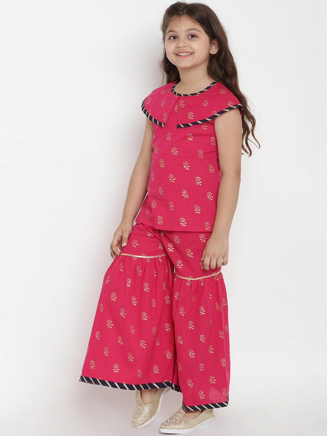 Bitiya by Bhama Girls Pink &amp; Gold-Toned Printed Top with Palazzos-3-4Y-1