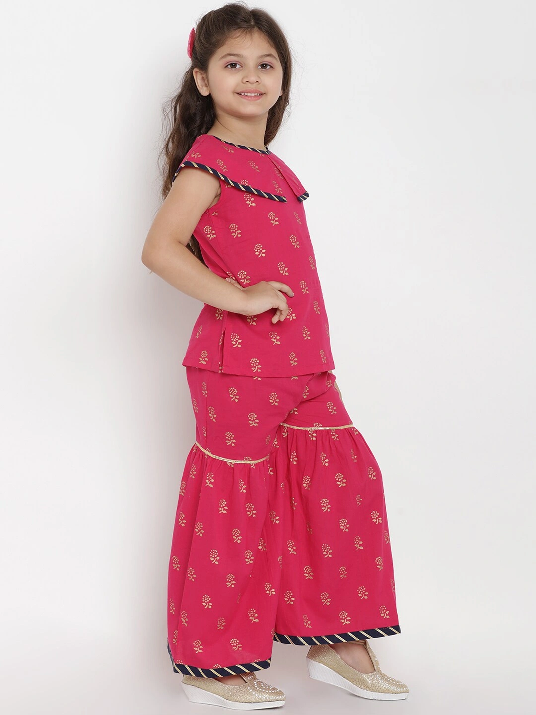 Bitiya by Bhama Girls Pink &amp; Gold-Toned Printed Top with Palazzos-3-4Y-2