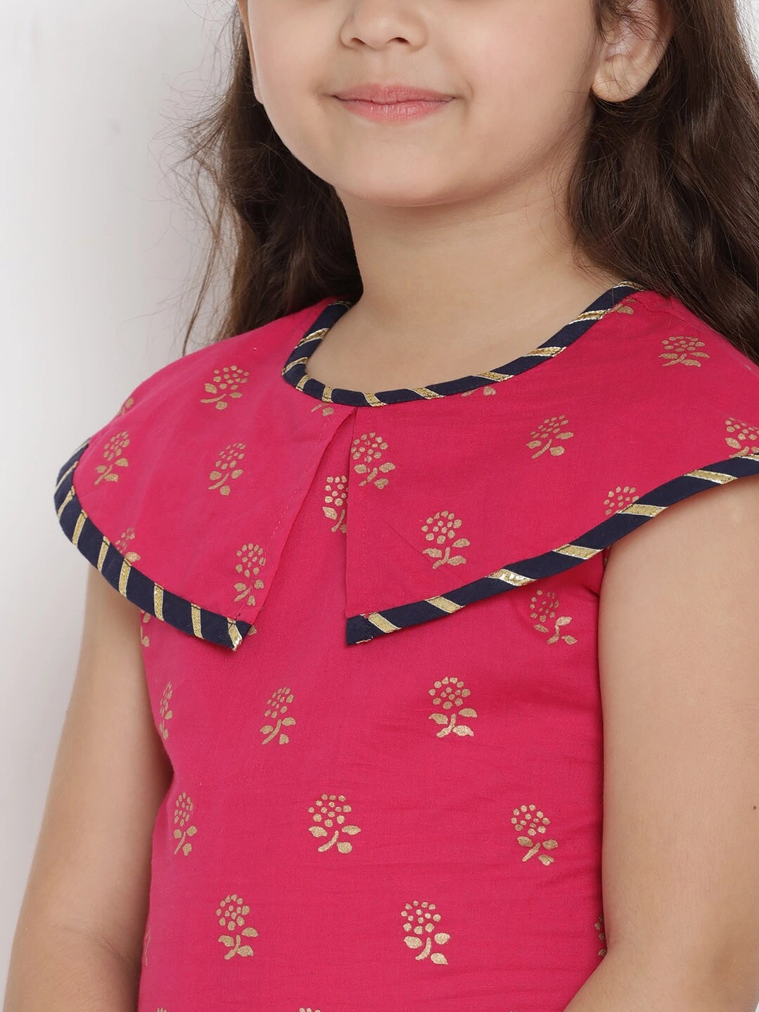 Bitiya by Bhama Girls Pink &amp; Gold-Toned Printed Top with Palazzos-3-4Y-4