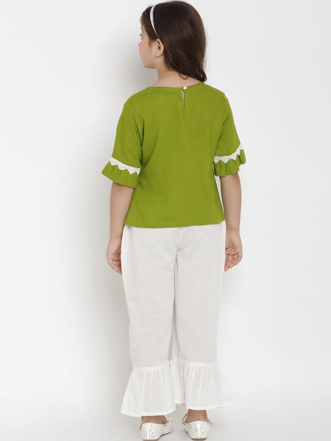 Bitiya by Bhama Girls Green &amp; White Solid Top with Trousers-5-6Y-3