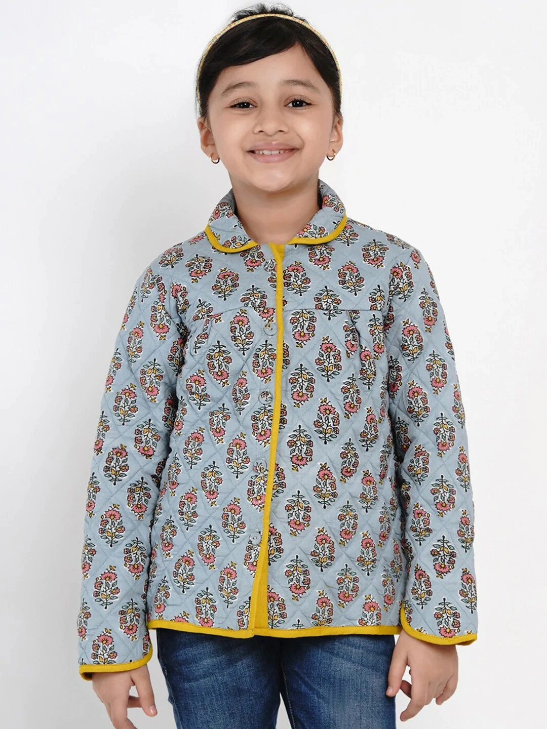 Bitiya by Bhama Girls Grey Printed Tailored Jacket-BBB153_3-4Y