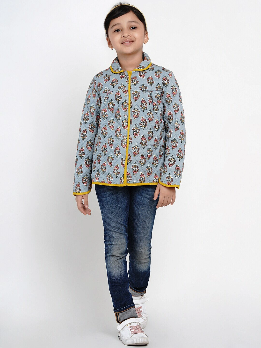 Bitiya by Bhama Girls Grey Printed Tailored Jacket-3-4Y-5