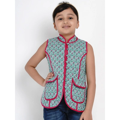 Bitiya by Bhama Girls Green & Pink Printed Tailored Jacket