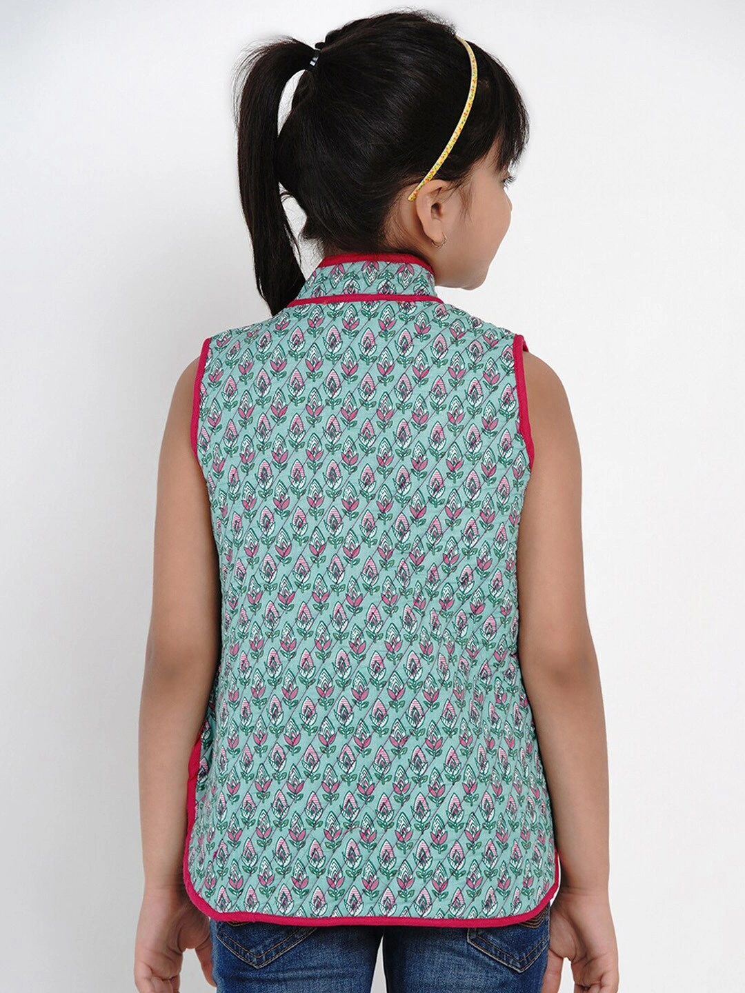 Bitiya by Bhama Girls Green &amp; Pink Printed Tailored Jacket-9-10Y-3