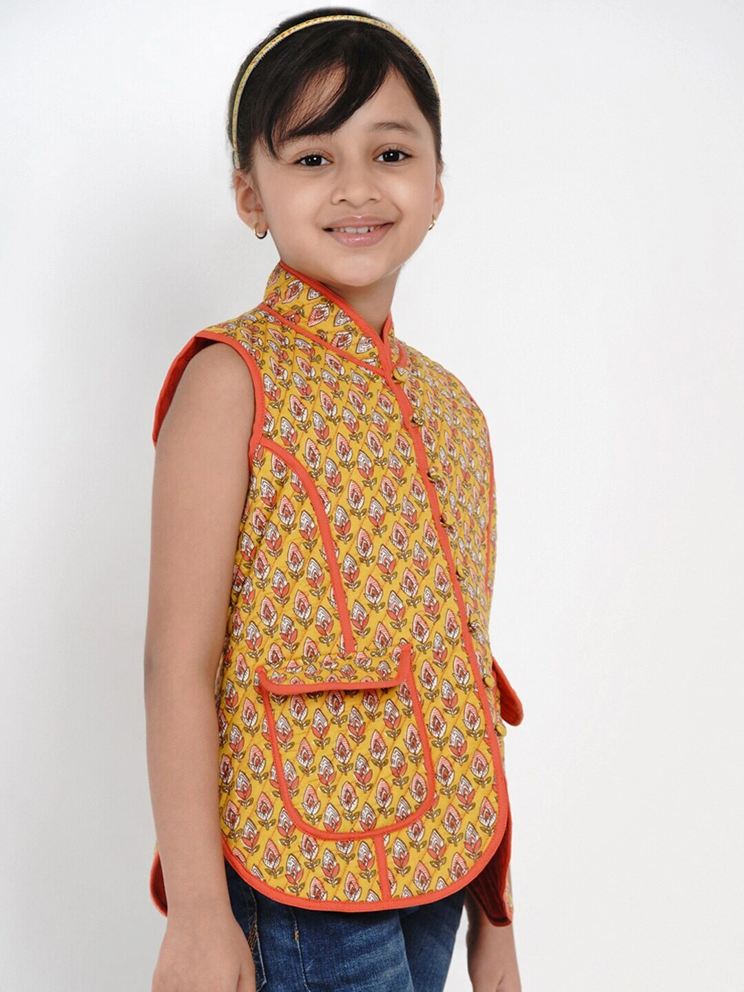 Bitiya by Bhama Girls Mustard Yellow Printed Tailored Jacket-3-4Y-2