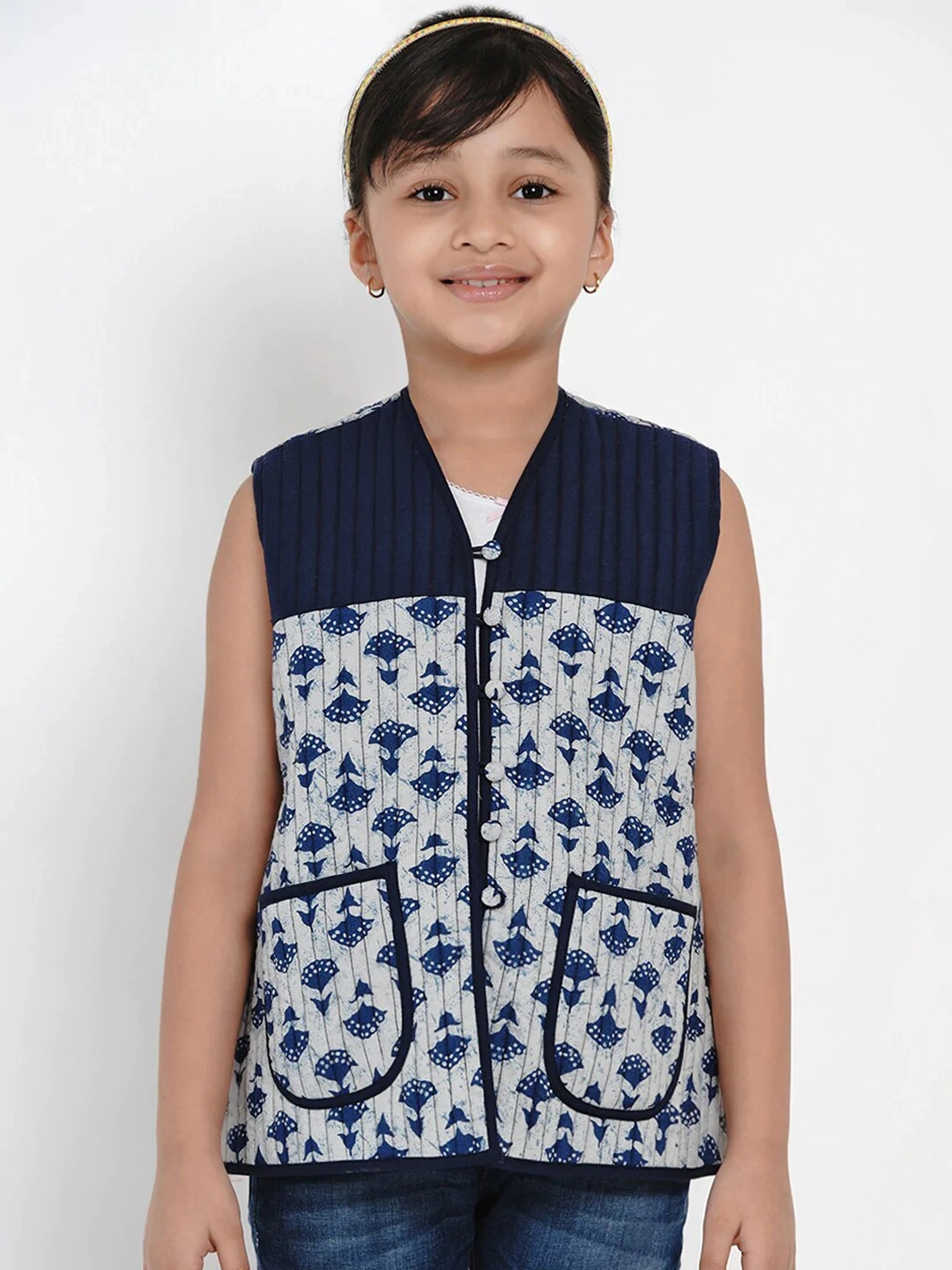 Bitiya by Bhama Girls Blue Printed Tailored Jacket-BBB158_3-4Y