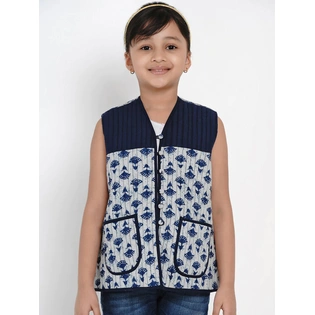 Bitiya by Bhama Girls Blue Printed Tailored Jacket