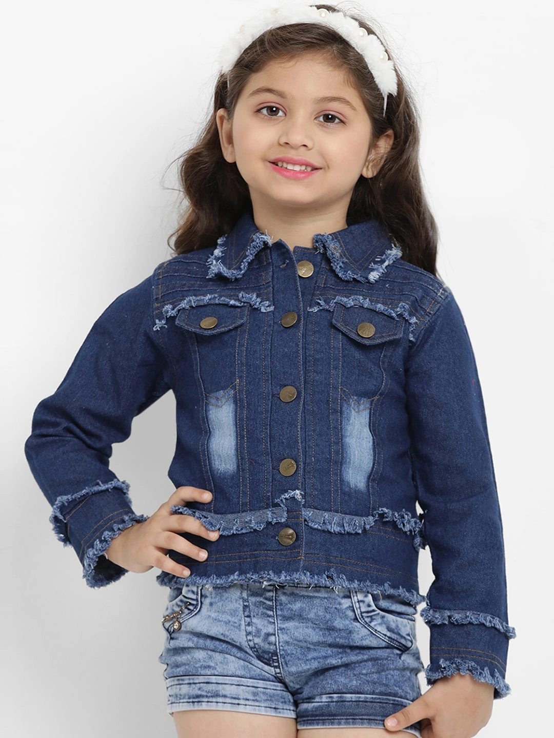 Bitiya by Bhama Girls Blue Solid Lightweight Jacket-BBT165_3-4Y