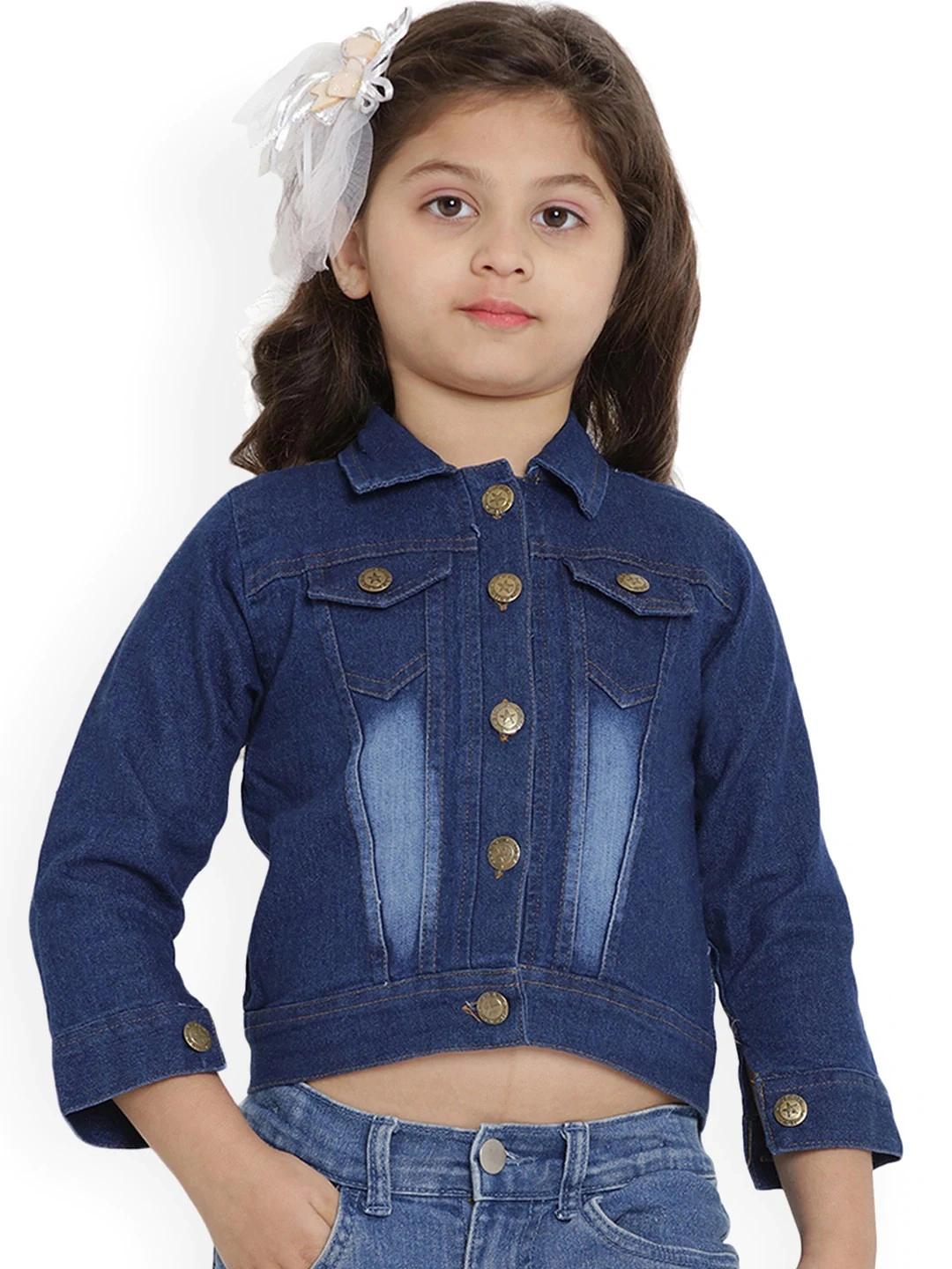 Bitiya by Bhama Girls Blue Solid Lightweight Denim Jacket-BBT166_3-4Y