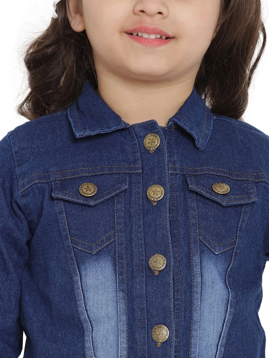 Bitiya by Bhama Girls Blue Solid Lightweight Denim Jacket-3-4Y-3