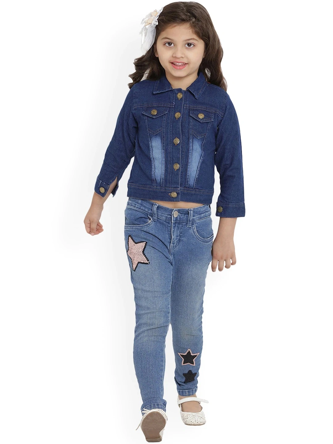 Bitiya by Bhama Girls Blue Solid Lightweight Denim Jacket-3-4Y-4