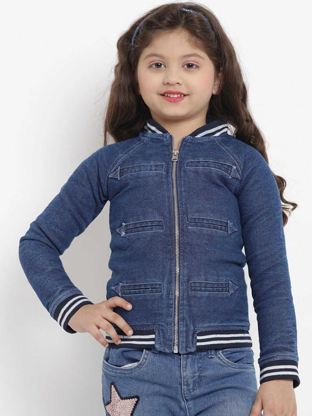 Bitiya by Bhama Girls Blue Striped Lightweight Jacket-BBT183_3-4Y