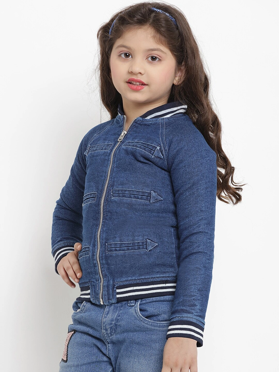 Bitiya by Bhama Girls Blue Striped Lightweight Jacket-3-4Y-1