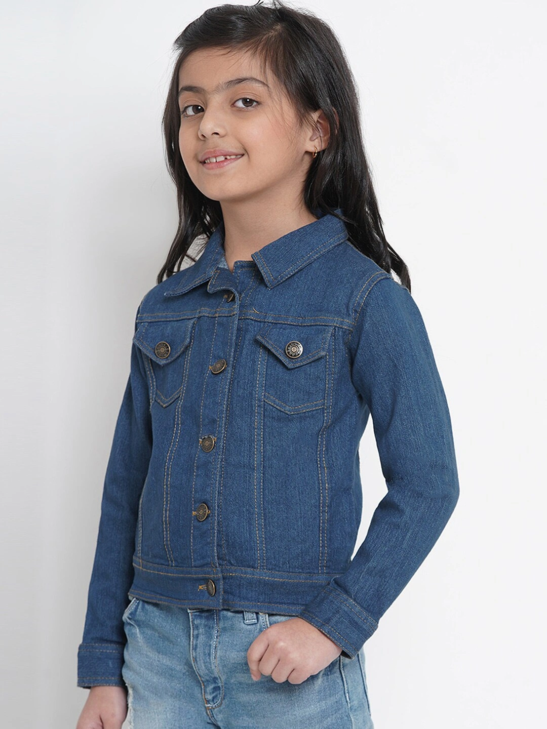 Bitiya by Bhama Girls Blue Solid Denim Jacket-3-4Y-1