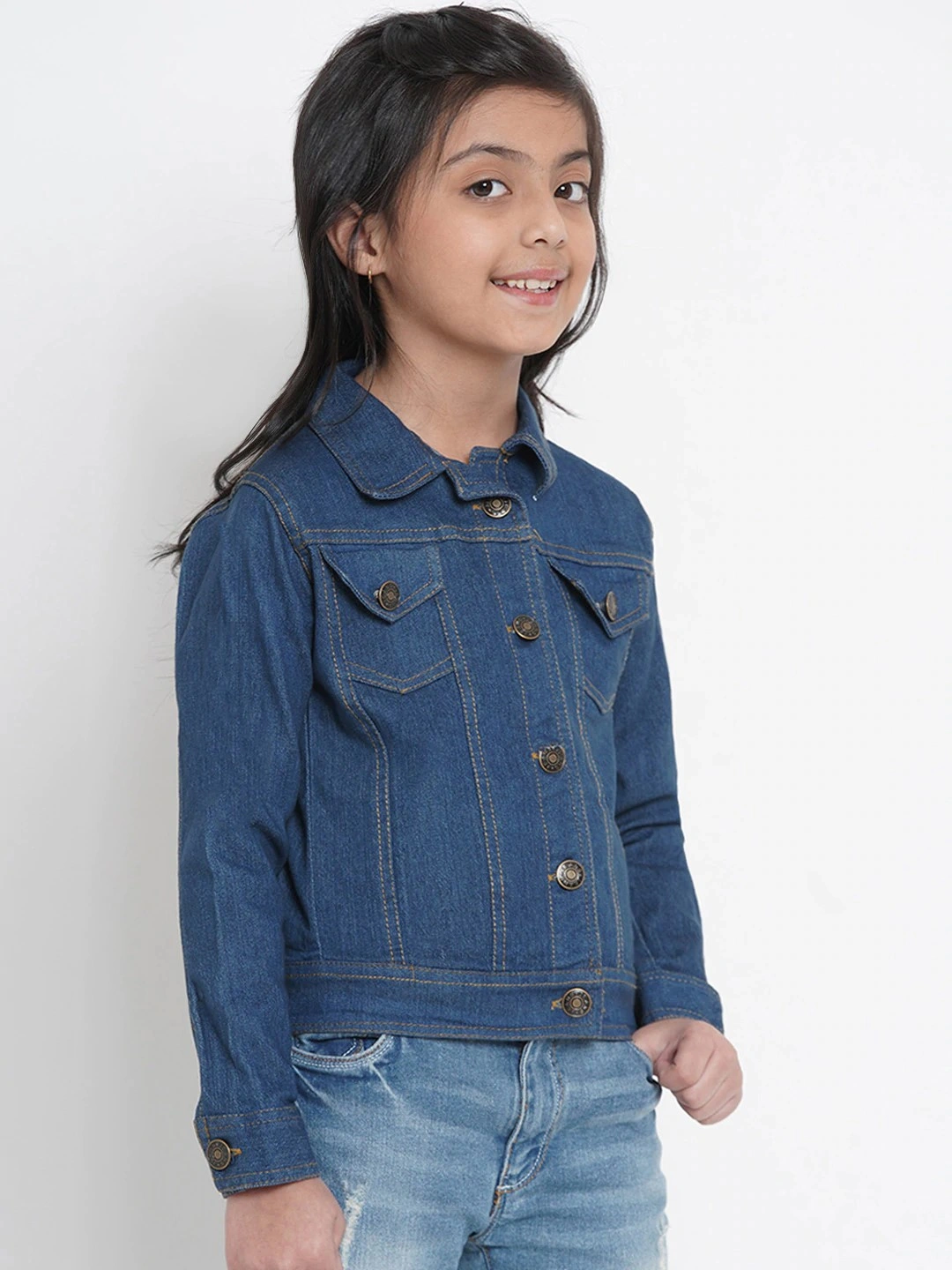 Bitiya by Bhama Girls Blue Solid Denim Jacket-3-4Y-2