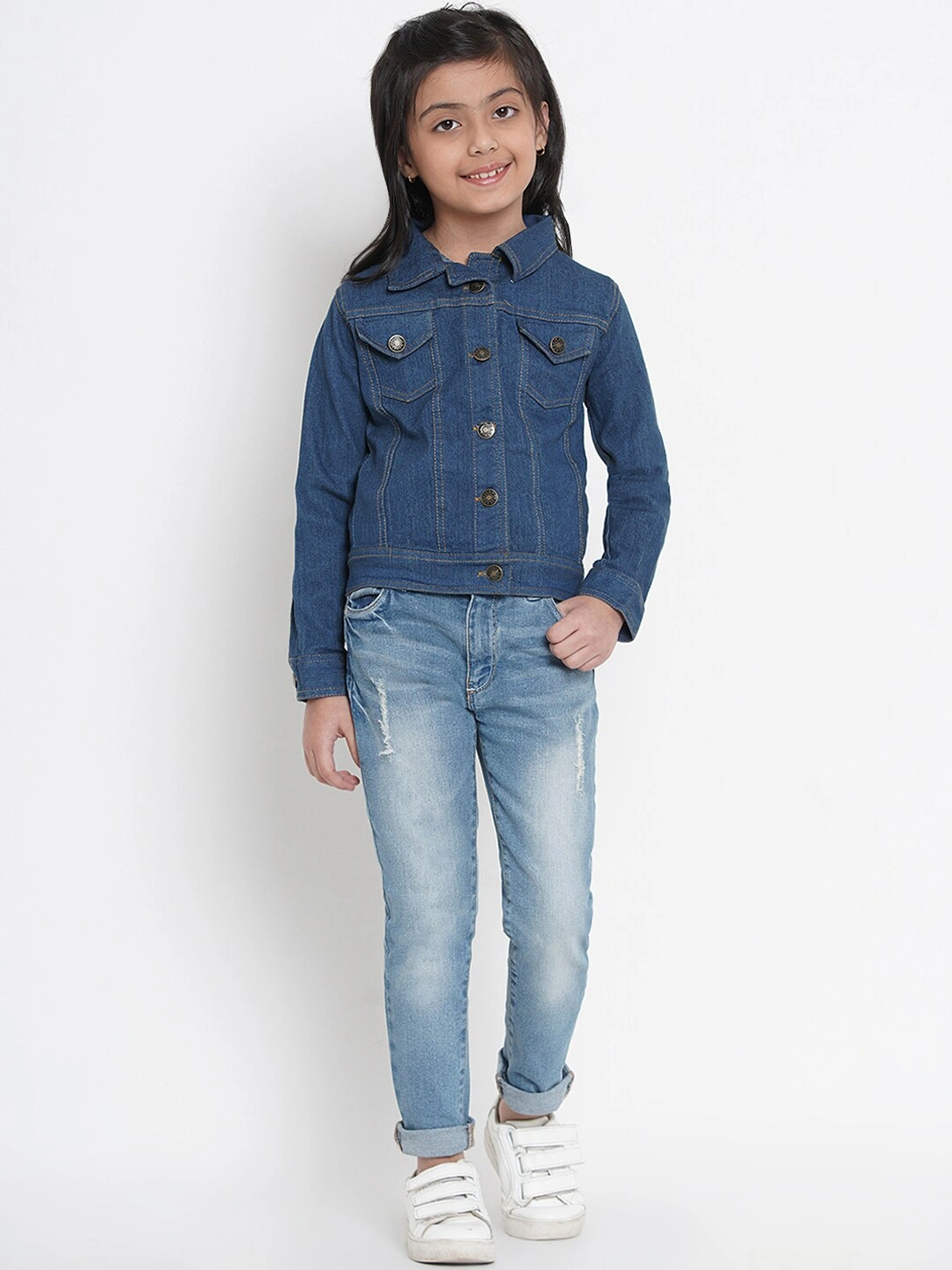 Bitiya by Bhama Girls Blue Solid Denim Jacket-3-4Y-5