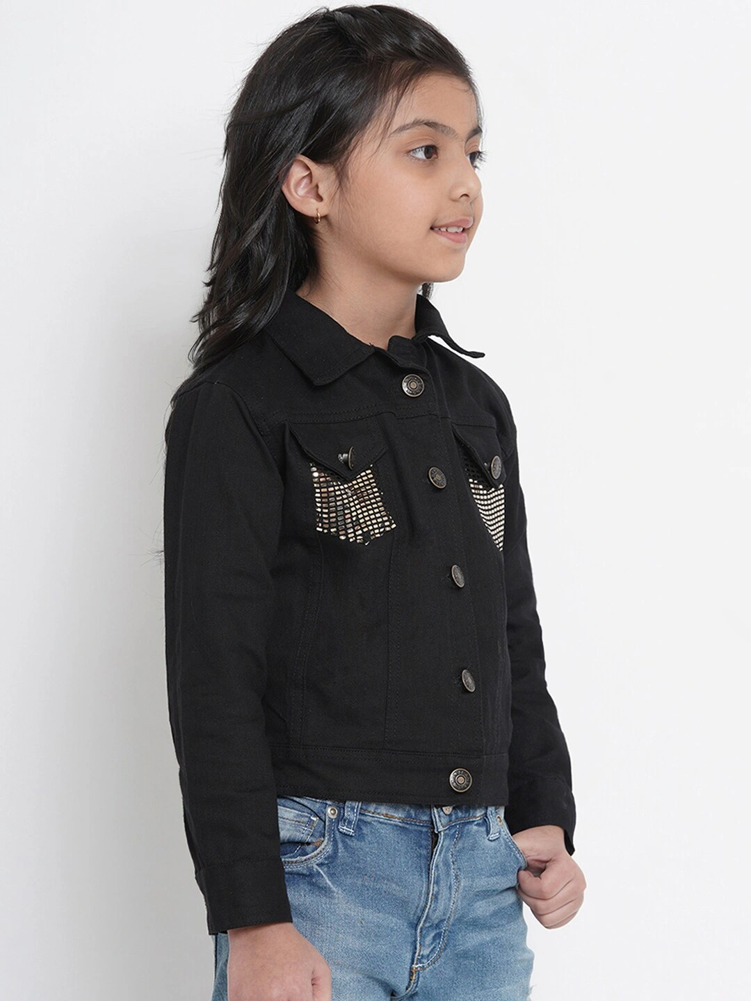 Bitiya by Bhama Girls Black Solid Denim Jacket-3-4Y-1