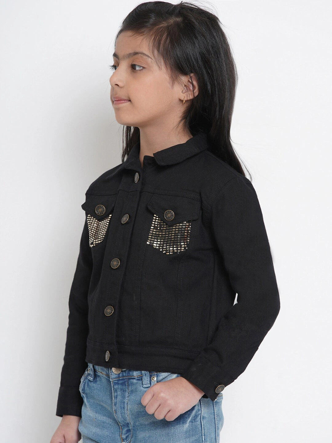 Bitiya by Bhama Girls Black Solid Denim Jacket-3-4Y-2