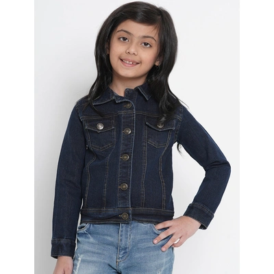 Bitiya by Bhama Girls Navy Blue Solid Denim Jacket