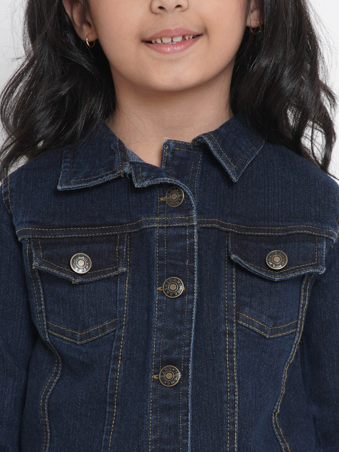 Bitiya by Bhama Girls Navy Blue Solid Denim Jacket-3-4Y-4