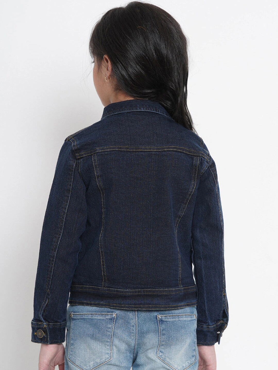 Bitiya by Bhama Girls Navy Blue Solid Denim Jacket-6-7Y-3