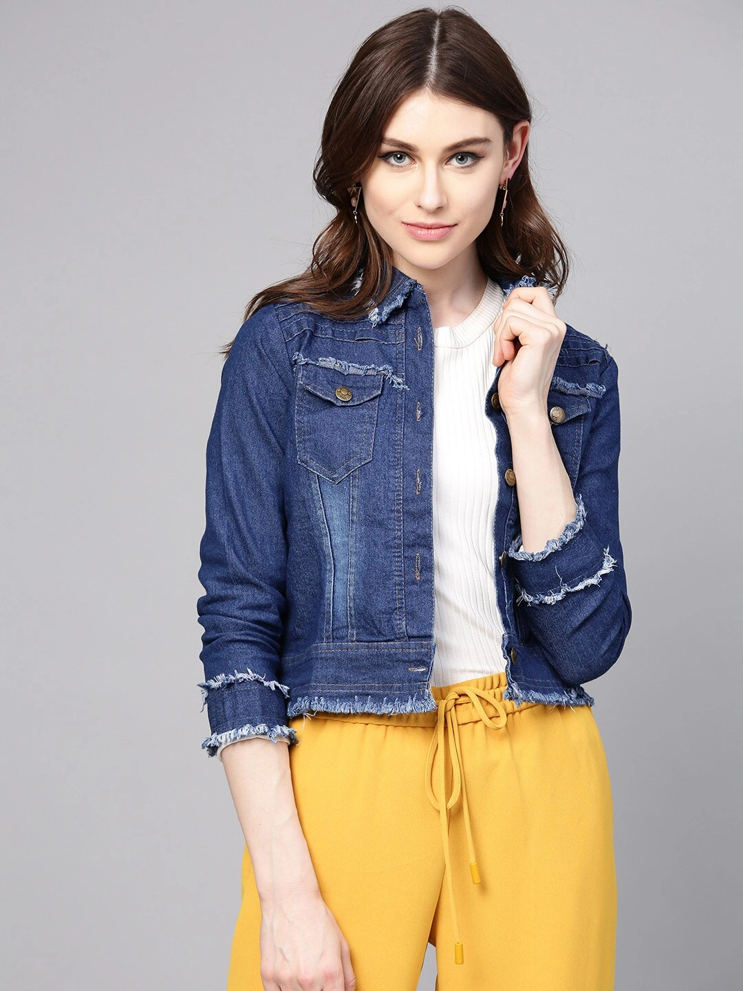 Bhama Couture Women Blue Washed Denim Jacket-BHJK001_M