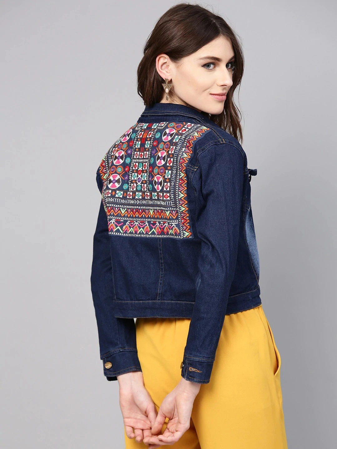 Bhama Couture Women Navy Blue Washed Denim Jacket-L-2