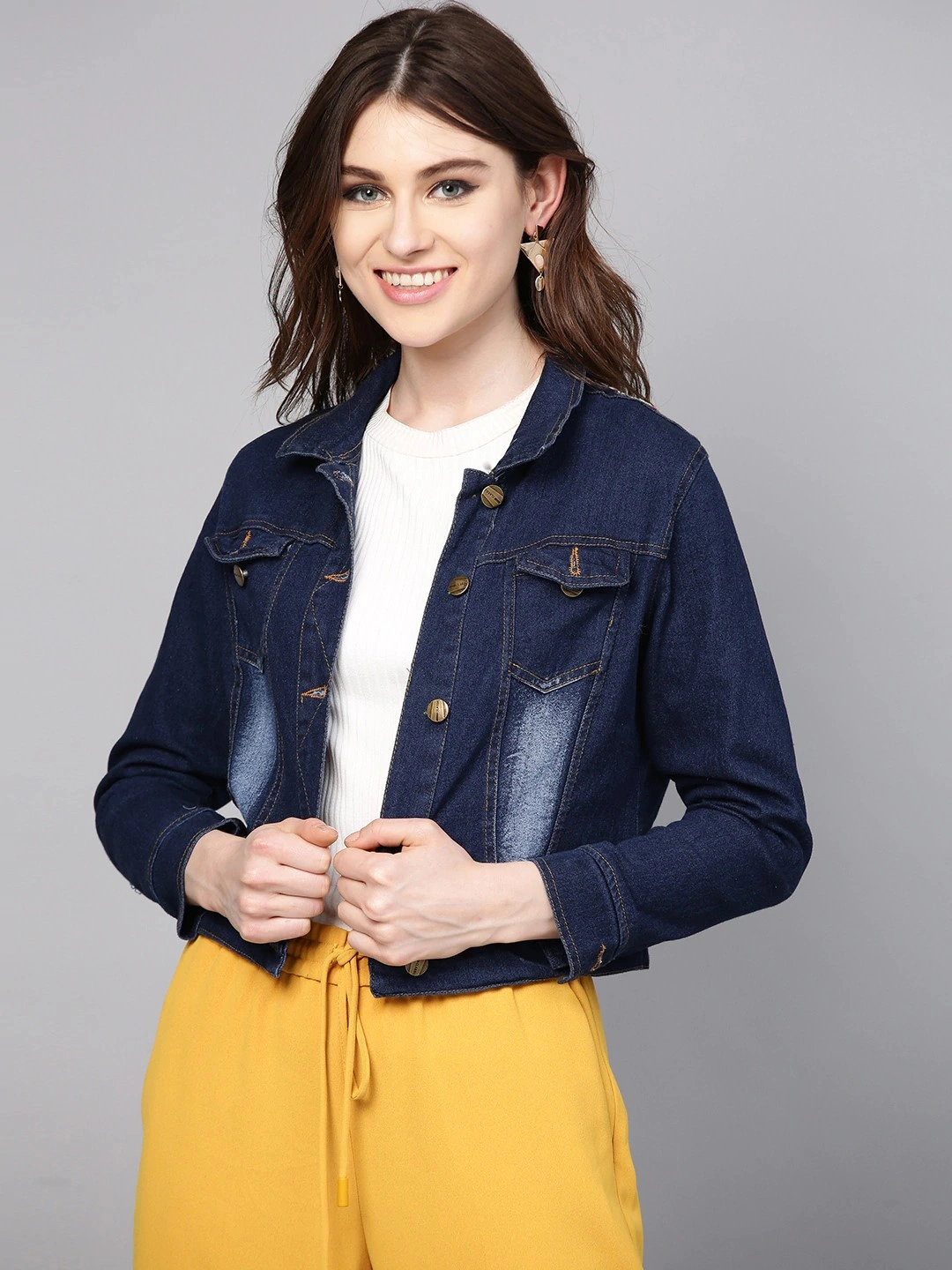 Bhama Couture Women Navy Blue Washed Denim Jacket-BHJK002_M