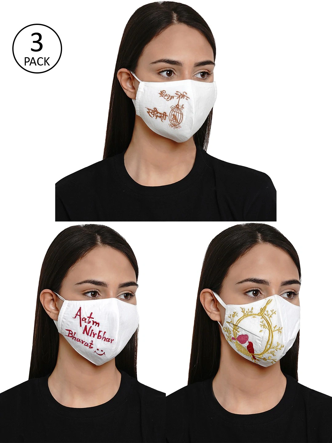 Bhama Couture Women Pack Of 3 Reusable 4-Ply Printed Cloth Mask-MSK003_FREE_SIZE