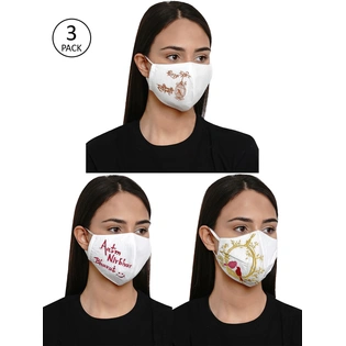 Bhama Couture Women Pack Of 3 Reusable 4-Ply Printed Cloth Mask